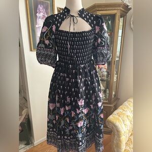 NWOT Anthropologie Floral Black/Pink Women's Dress. SZ M. C:4722